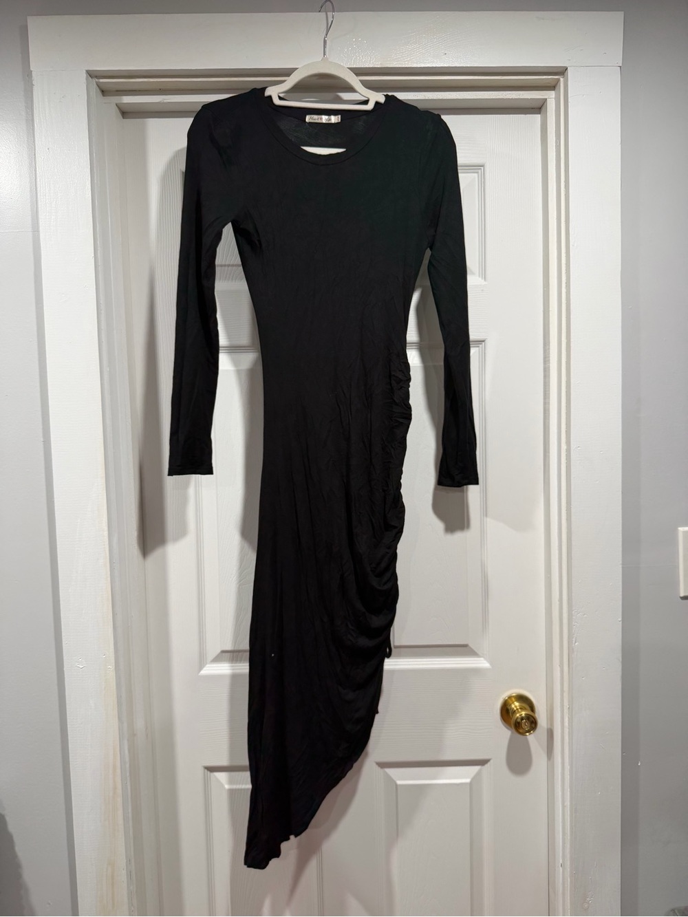 Heart Hips Black Long-Sleeve Asymmetrical Ruched Dress